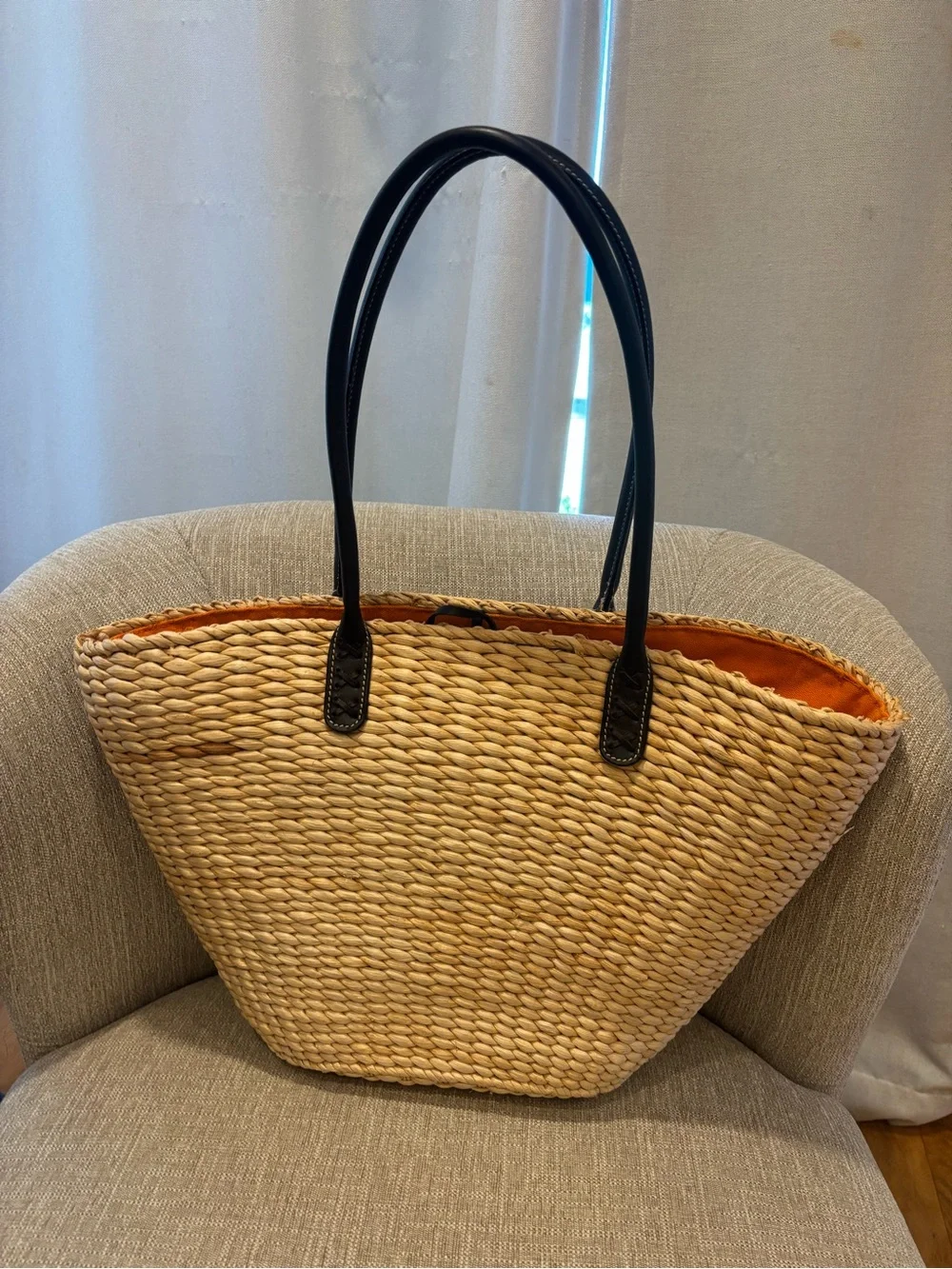 NWT J.Crew Lobster Preppy New England Chic Straw Tote Beach Bag Leather Straps - Picture 2 of 10